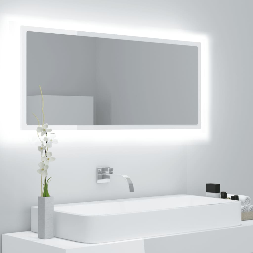 Miroir à LED de bain Blanc brillant 100x8,5x37 cm Aggloméré