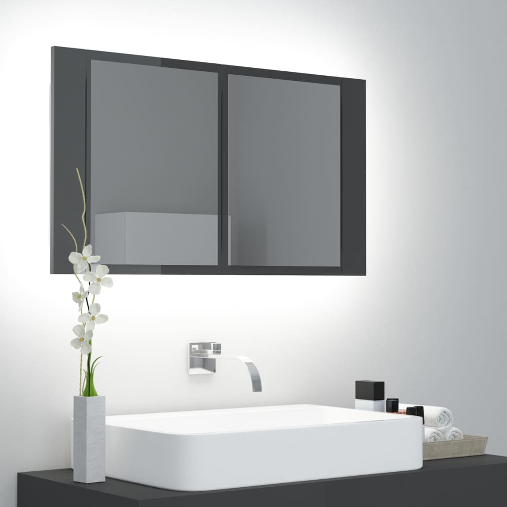 Armoire à miroir de bain à LED Gris brillant 80x12x45 cm