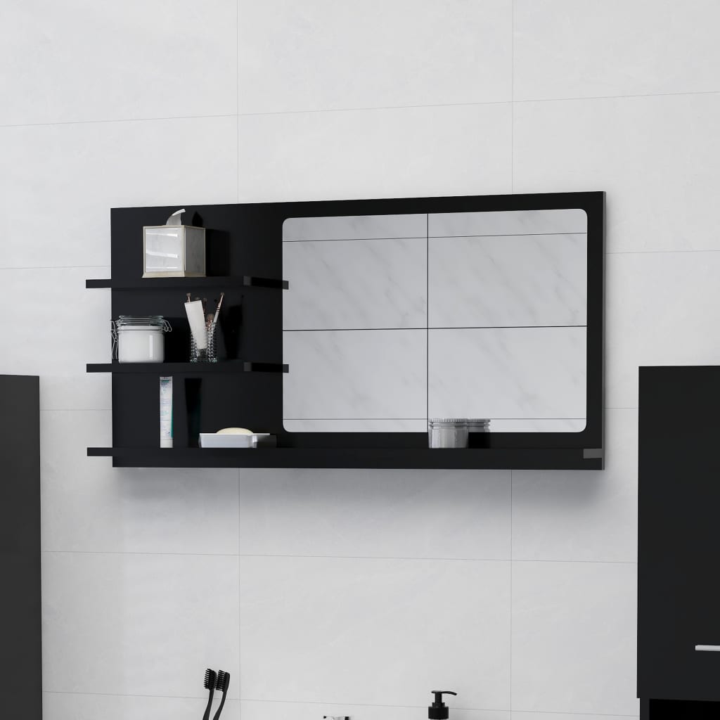 Miroir de salle de bain Noir 90x10,5x45 cm Aggloméré