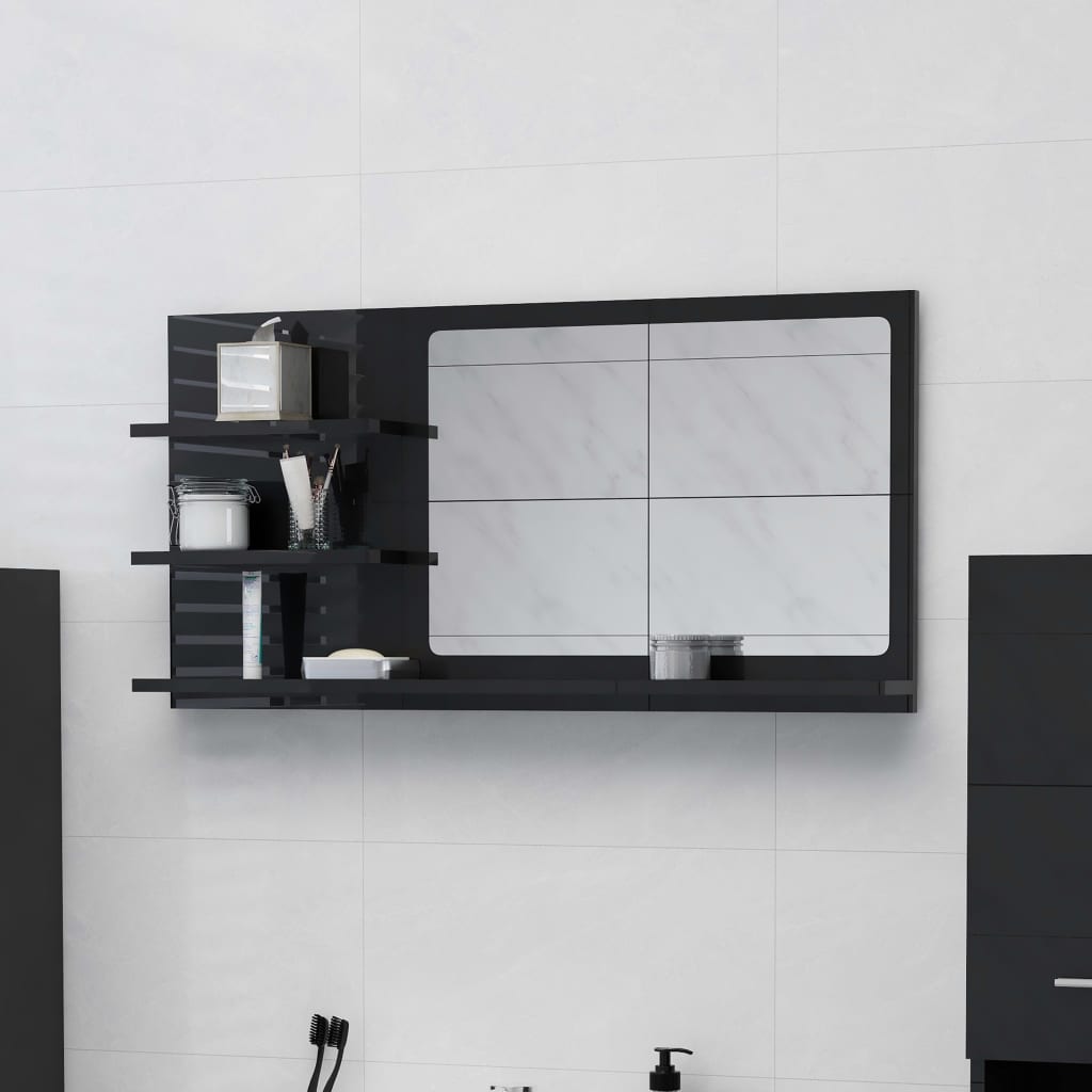 Miroir de salle de bain Noir brillant 90x10,5x45 cm Aggloméré