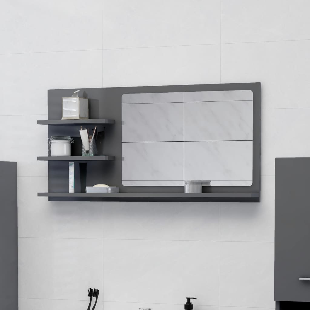 Miroir de salle de bain Gris brillant 90x10,5x45 cm Aggloméré