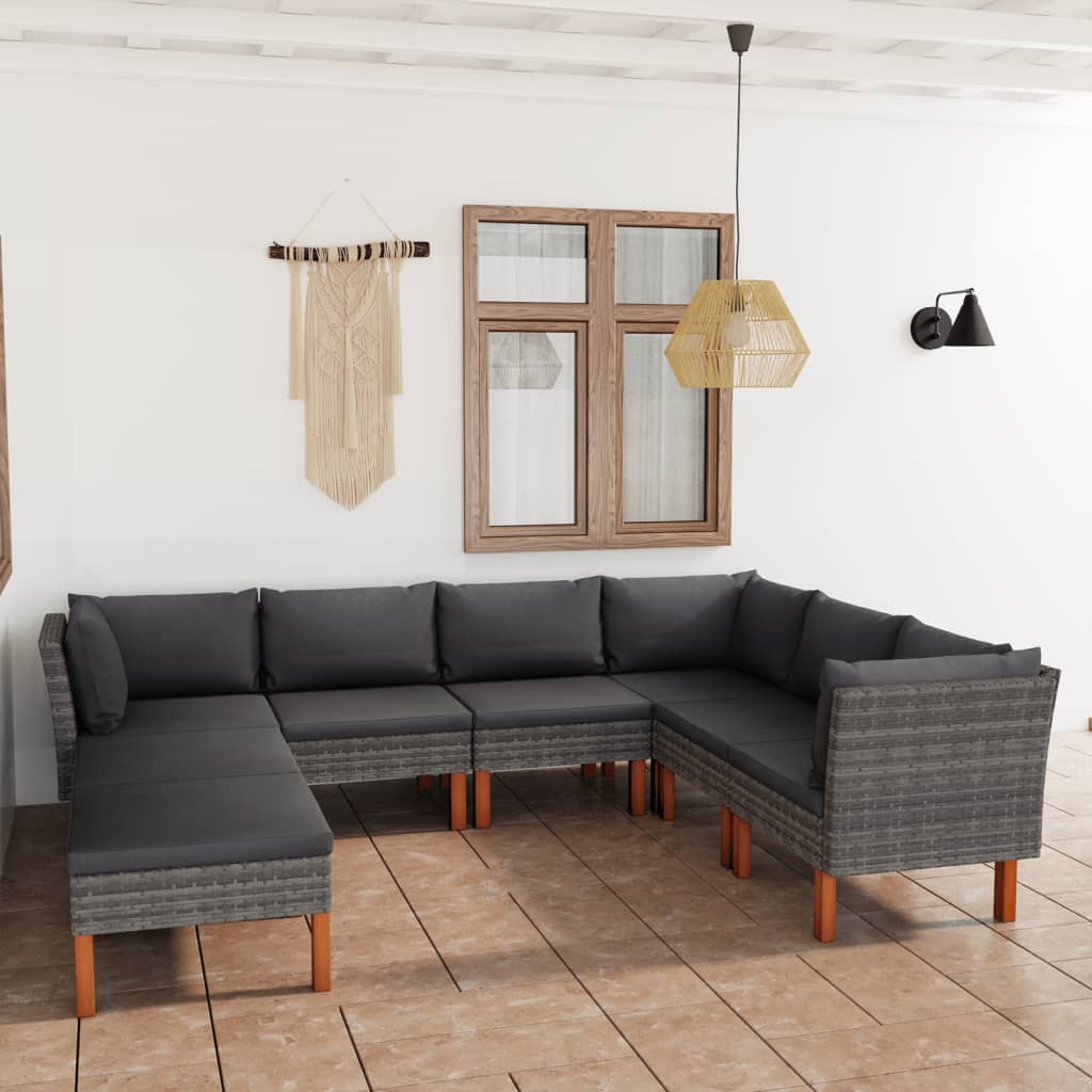Salon de jardin 8 pcs avec coussins Résine tressée Gris