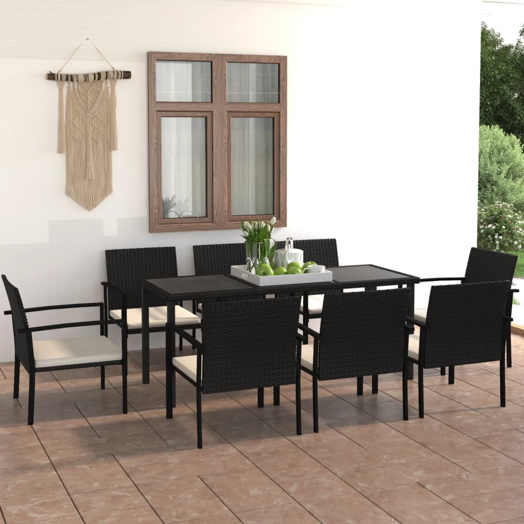Ensemble de salle à manger de jardin 9 pcs Résine tressée Noir