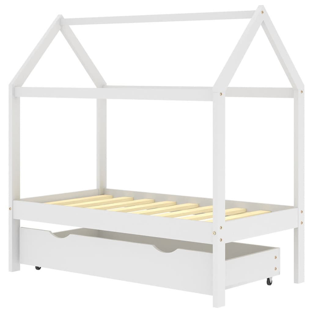 Cadre de lit d'enfant avec un tiroir Blanc Pin massif 70x140 cm