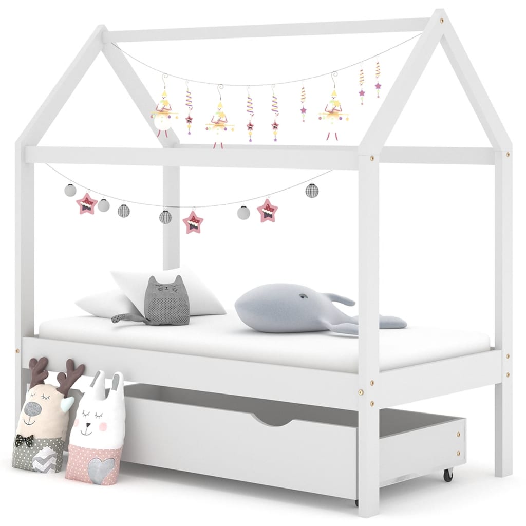 Cadre de lit d'enfant avec un tiroir Blanc Pin massif 70x140 cm