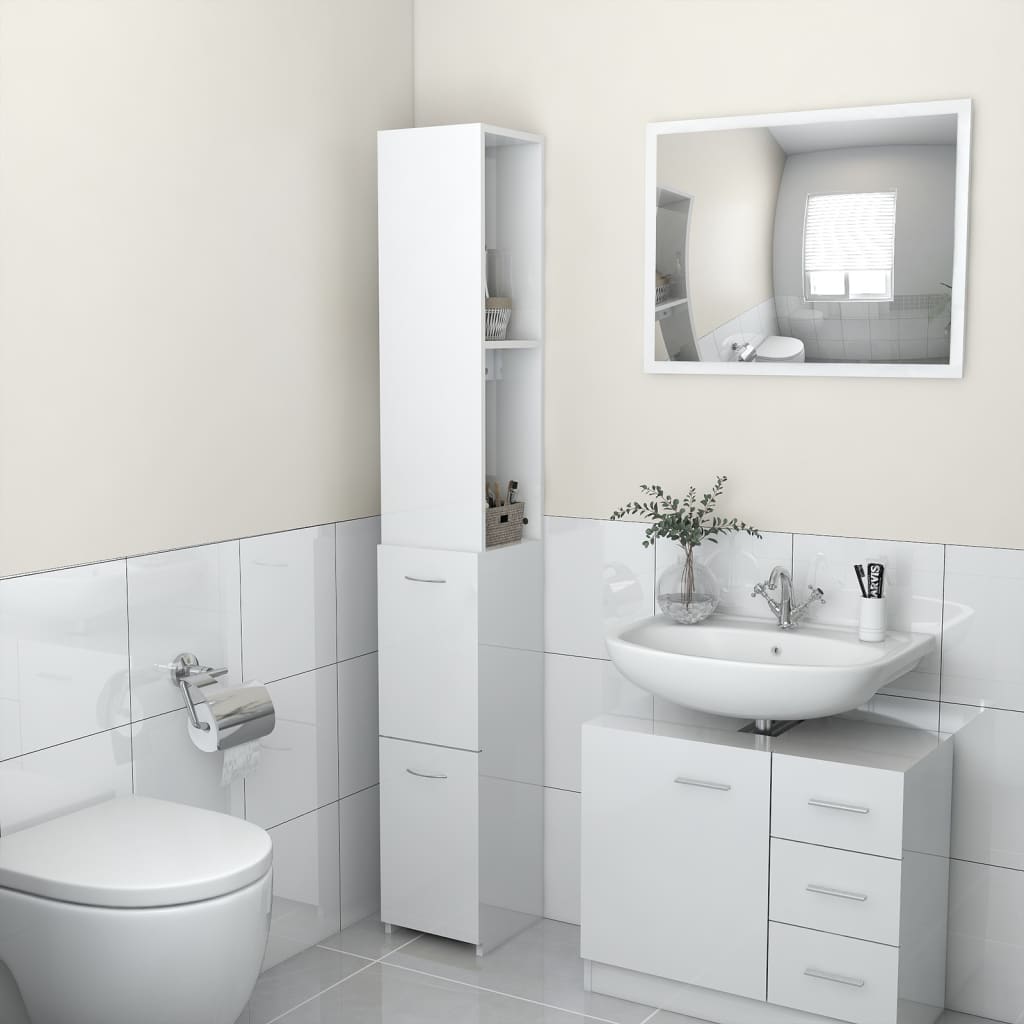 Armoire de salle de bain Blanc brillant 25x25x170 cm Aggloméré