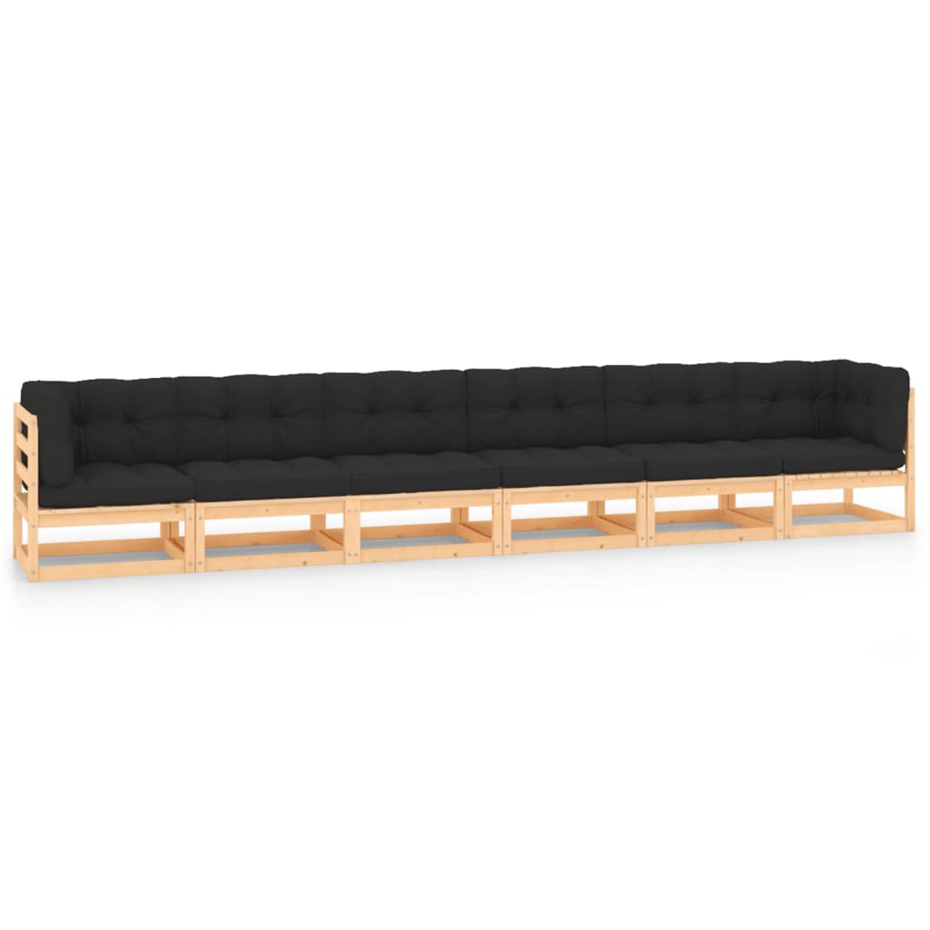 Salon de jardin 6 pcs avec coussins Bois de pin massif