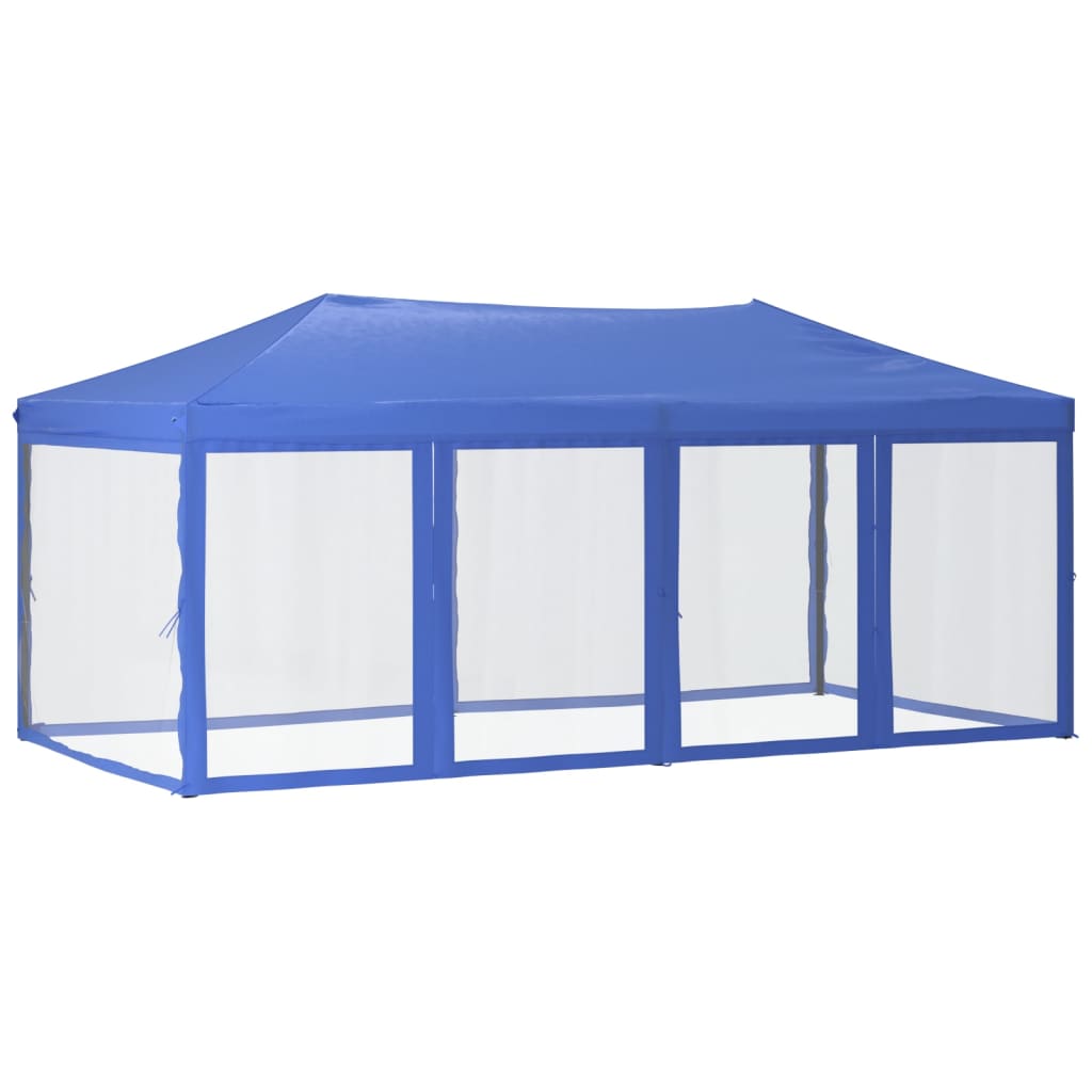 Tente de réception pliable avec parois Bleu 3x6 m