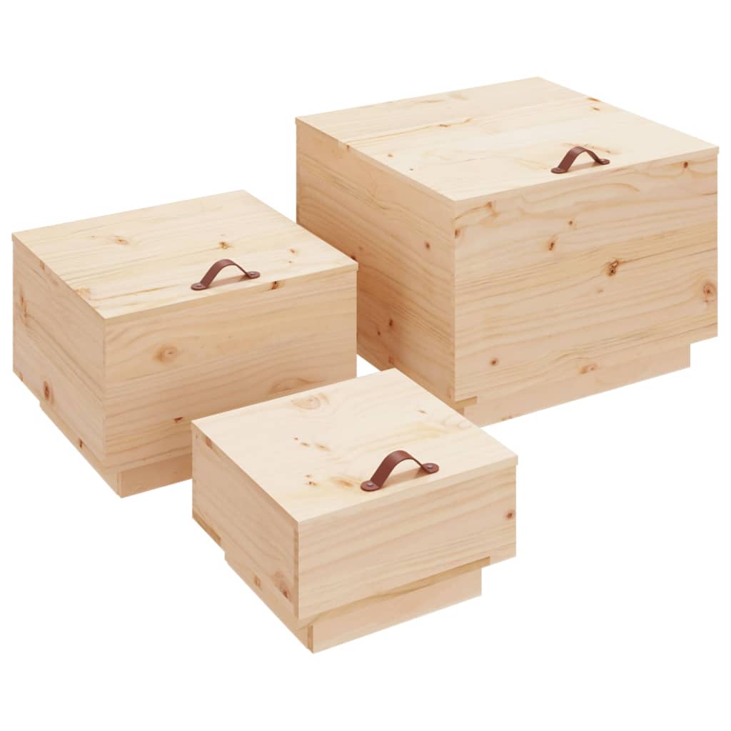 Boîtes de rangement avec couvercles 3 pcs Bois massif de pin