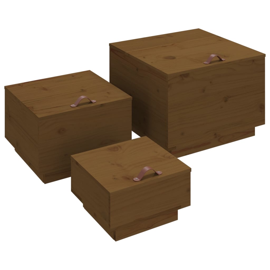 Boîtes de rangement avec couvercles 3 pcs Marron miel