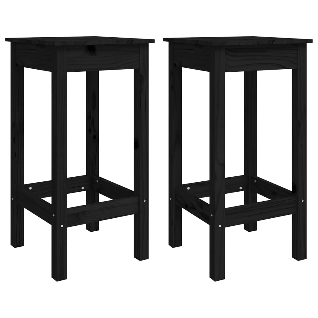 Chaises de bar 2 pcs Noir 40x40x78 cm Bois de pin solide