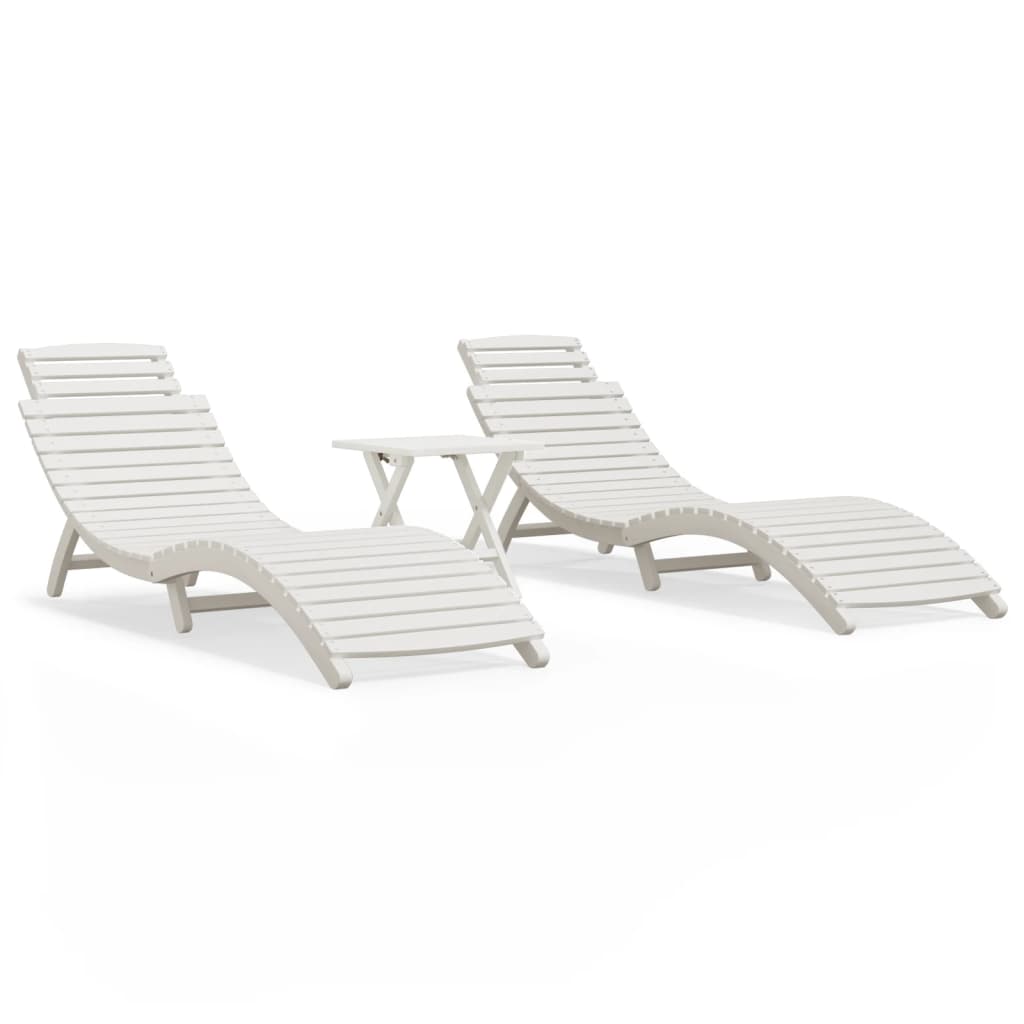Chaises longues 2 pcs avec table blanc bois massif d'acacia