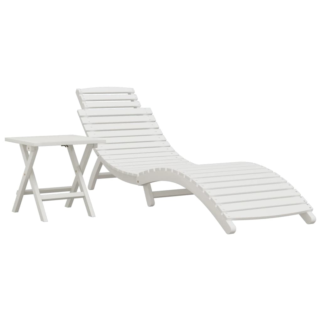 Chaise longue avec table blanc bois massif d'acacia