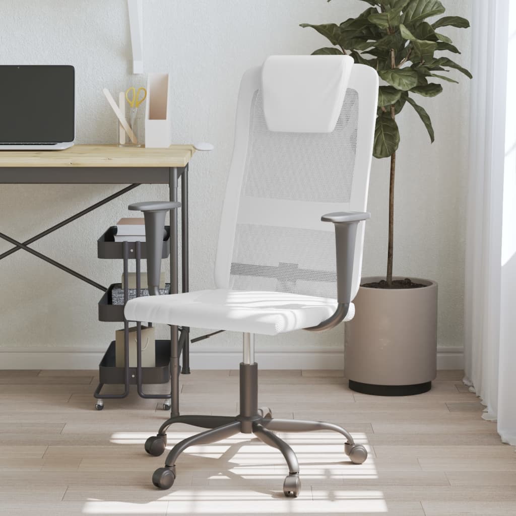 Chaise de bureau blanc tissu en maille et similicuir