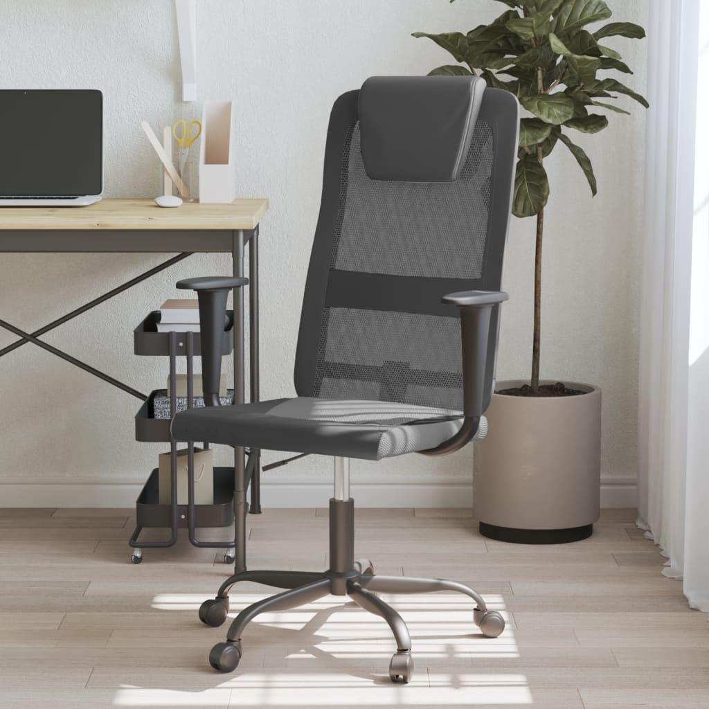 Chaise de bureau gris et noir tissu en maille et similicuir