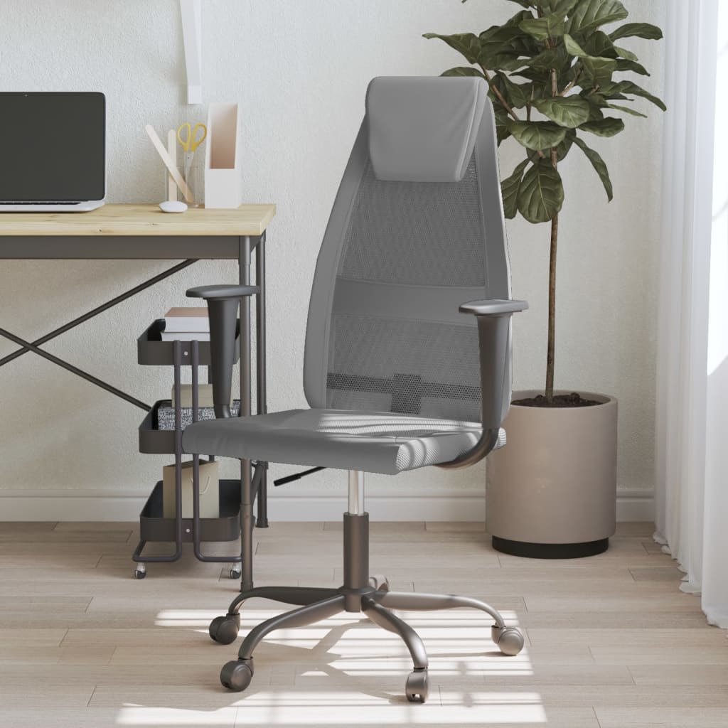 Chaise de bureau gris tissu en maille et similicuir