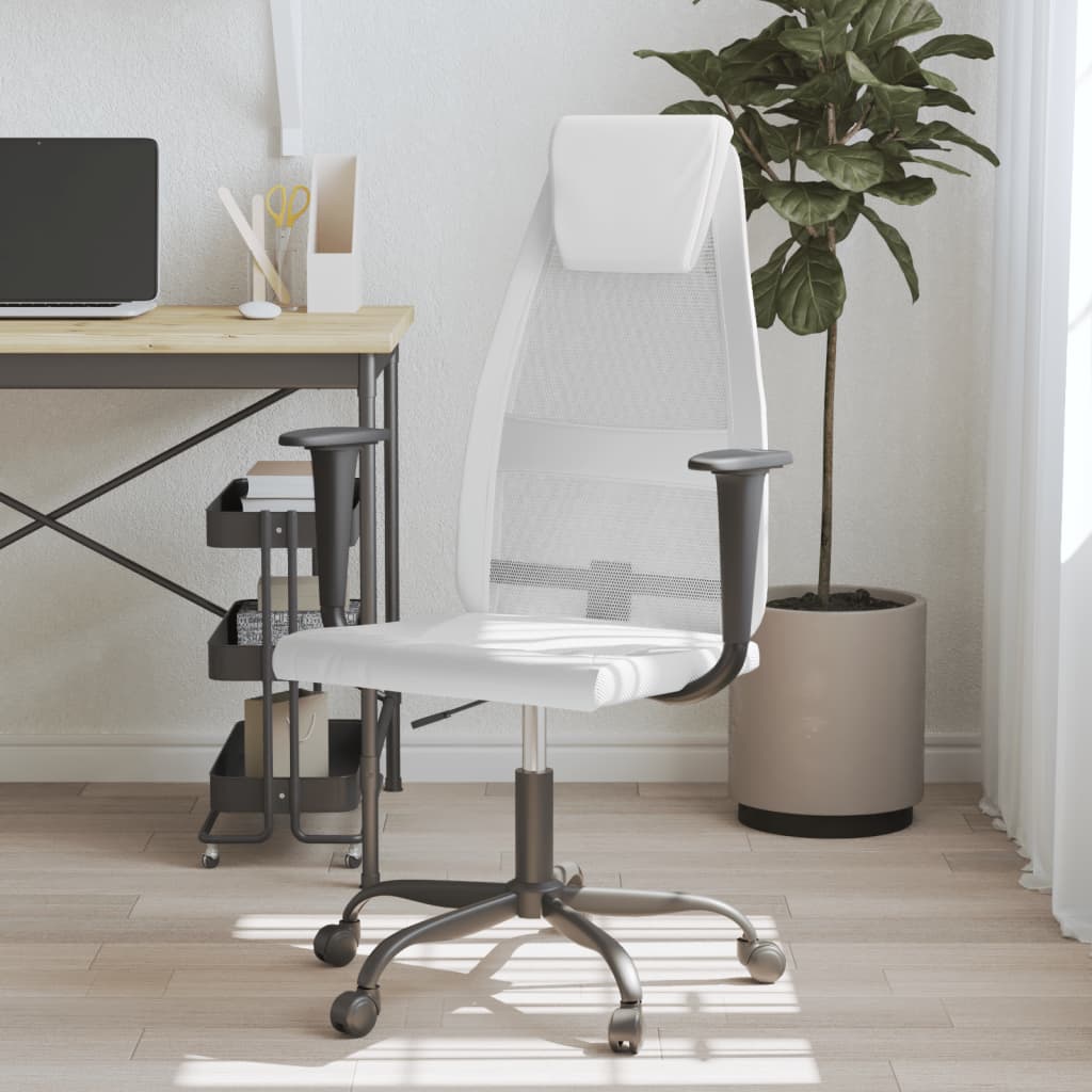 Chaise de bureau blanc tissu en maille et similicuir
