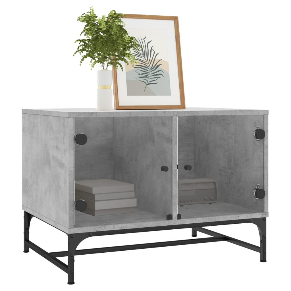 Table basse avec portes en verre gris béton 68,5x50x50 cm