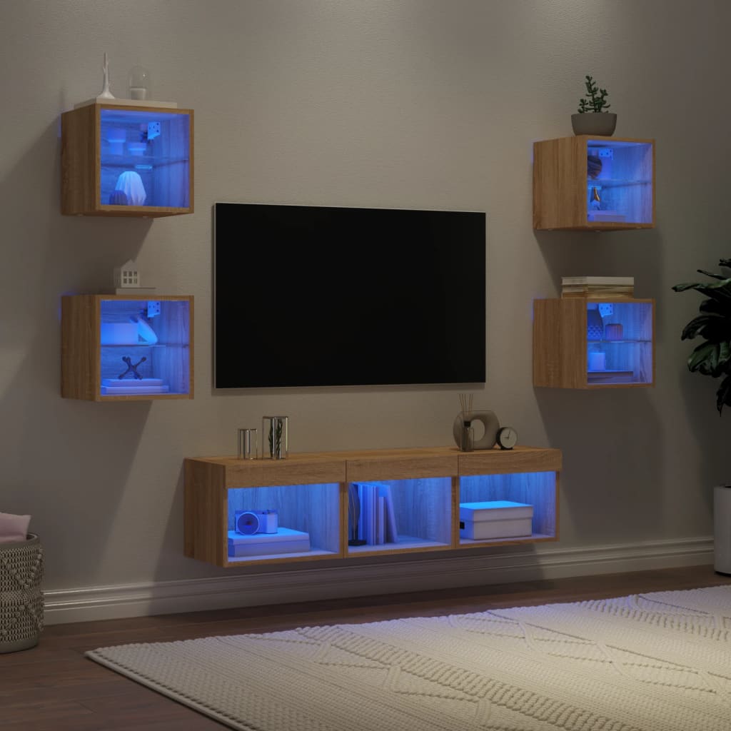 Unités murales TV avec LED 7 pcs chêne sonoma bois d'ingénierie