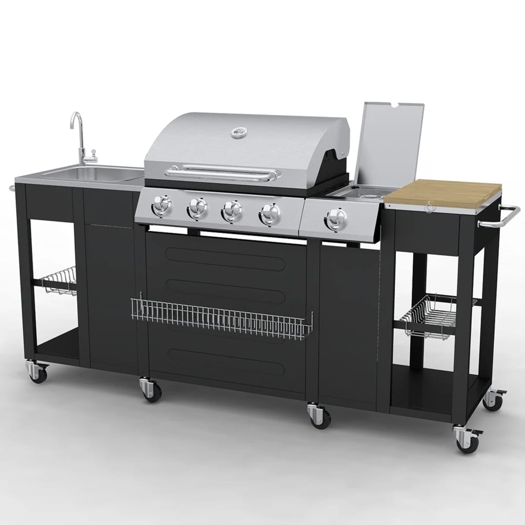 Barbecue au gaz avec 4+1 zone de cuisson Noir
