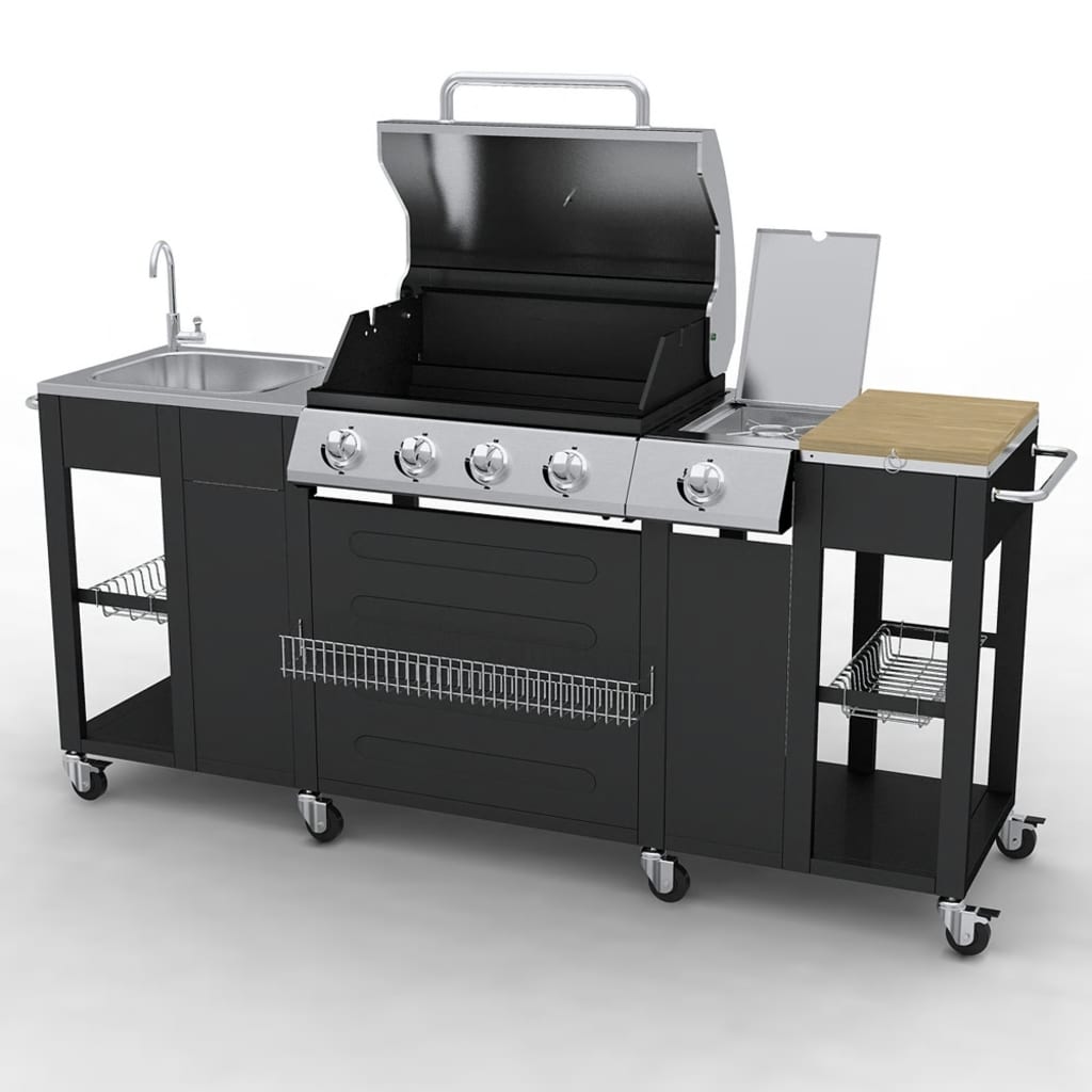 Barbecue au gaz avec 4+1 zone de cuisson Noir