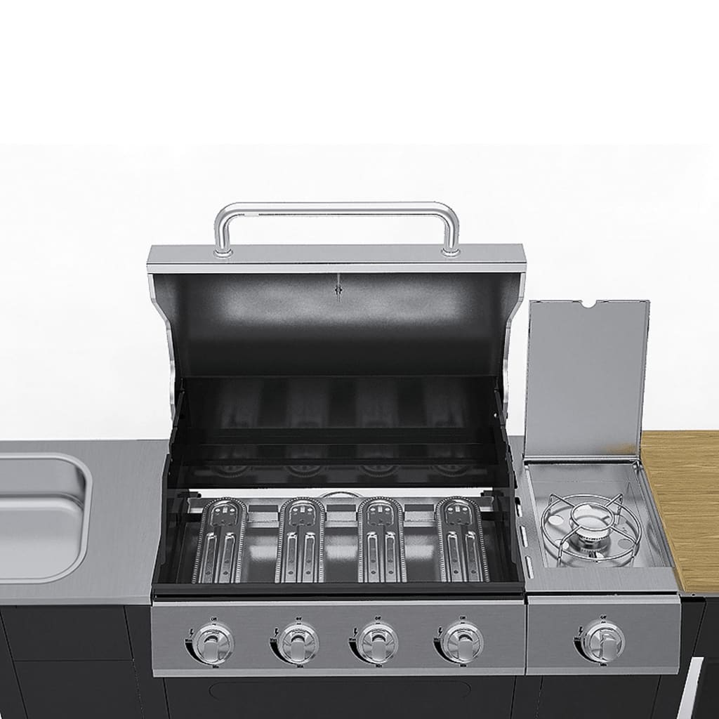 Barbecue au gaz avec 4+1 zone de cuisson Noir