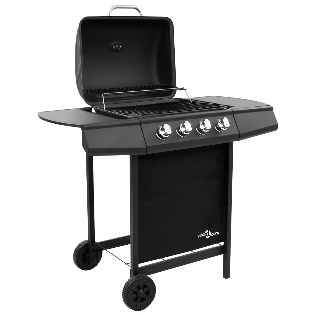 Barbecue gril à gaz avec 4 brûleurs Noir