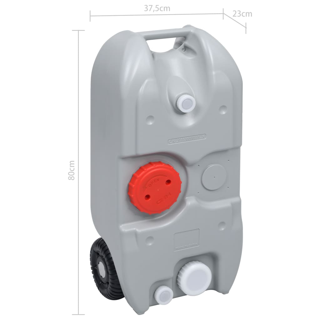 Réservoir d'eau sur roues pour camping 40 L Gris