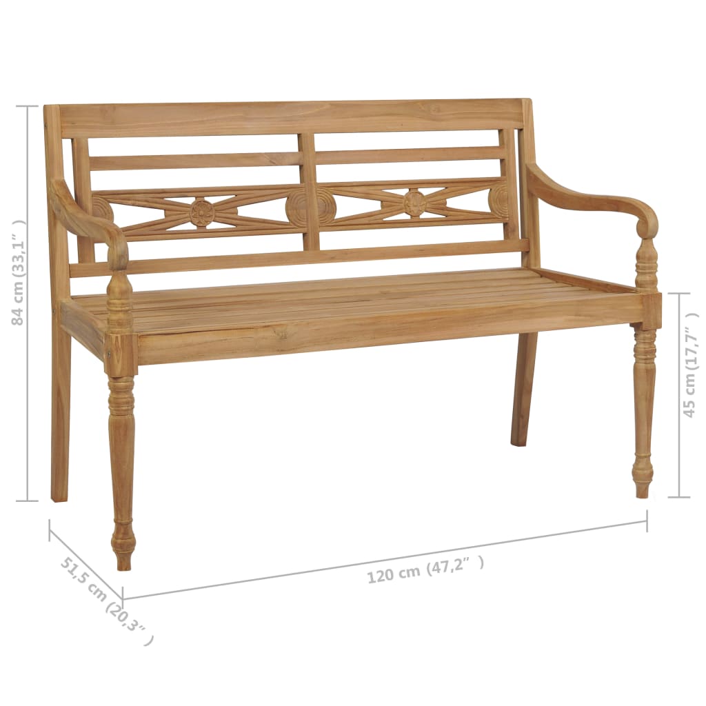 Banc Batavia avec coussin anthracite 120 cm Bois de teck massif