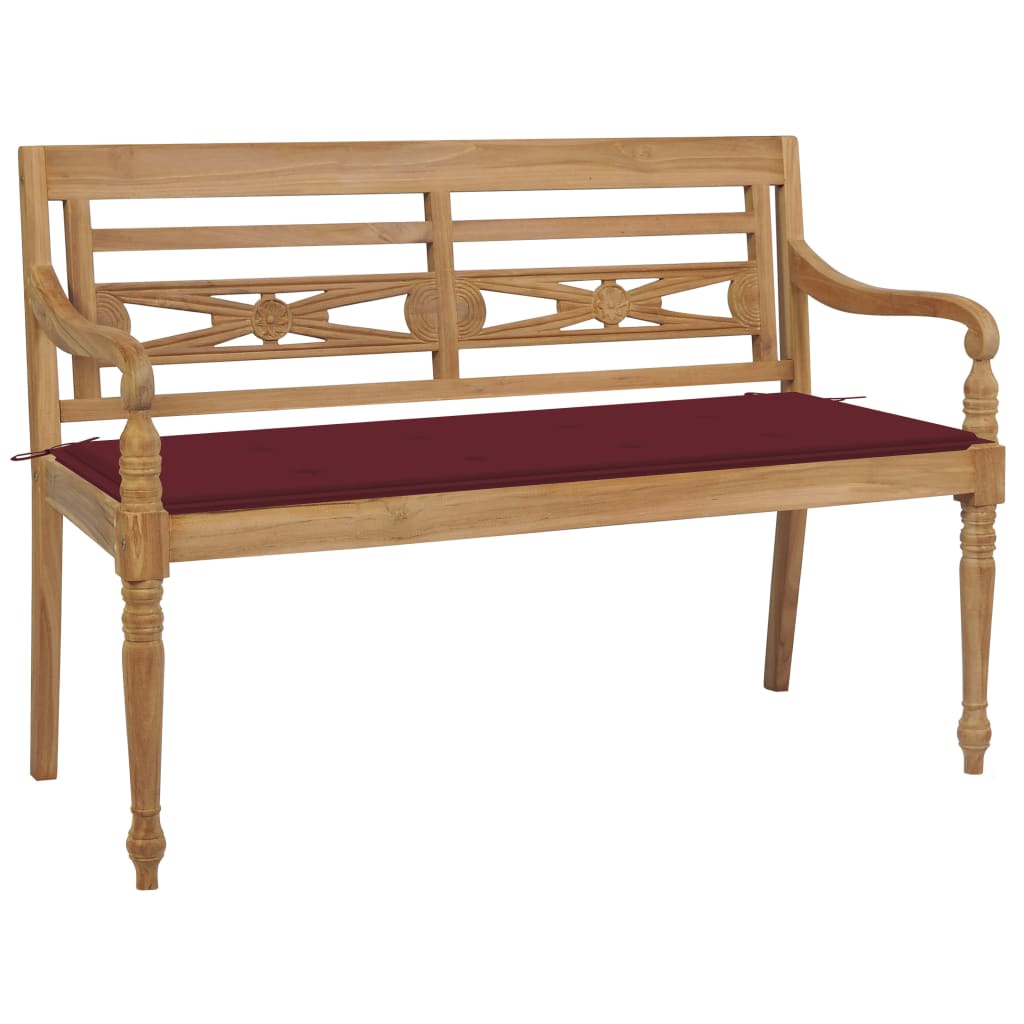 Banc Batavia avec coussin bordeaux 120 cm Bois de teck massif