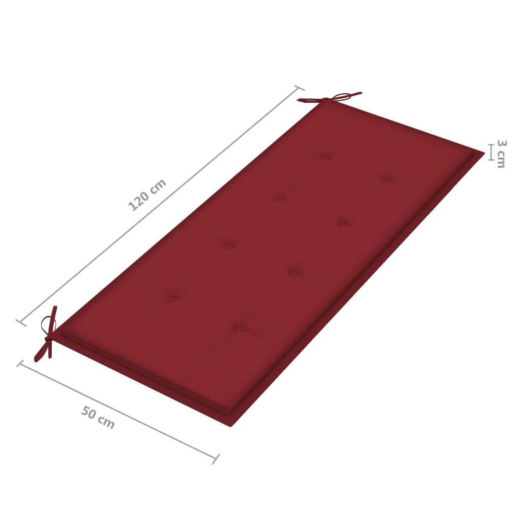 Banc Batavia avec coussin bordeaux 120 cm Bois de teck massif