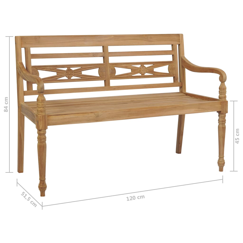 Banc Batavia avec coussin à carreaux rouge 120 cm Bois de teck