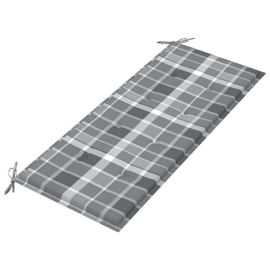 Banc Batavia avec coussin à carreaux gris 120 cm Bois de teck