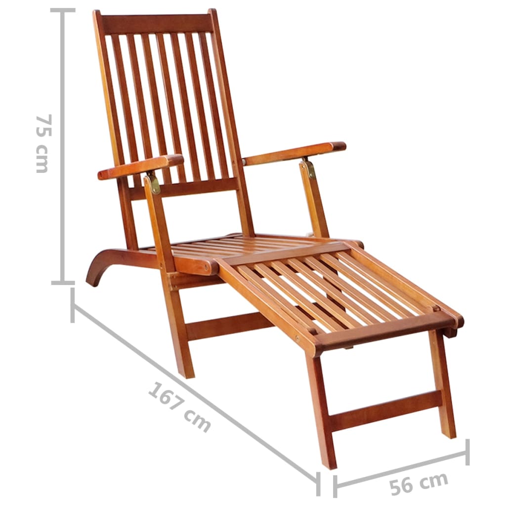 Chaise de terrasse avec repose-pied et coussin Acacia solide