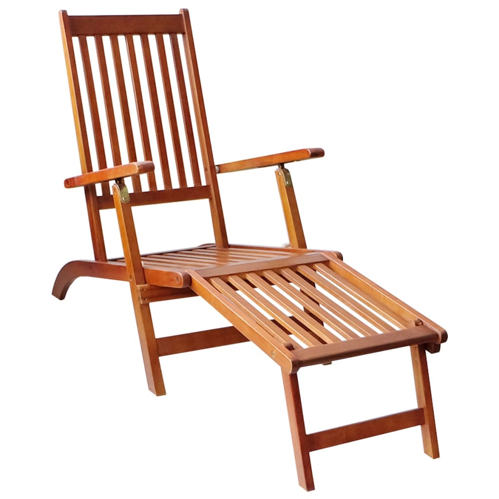 Chaise de terrasse avec repose-pied et coussin Acacia solide