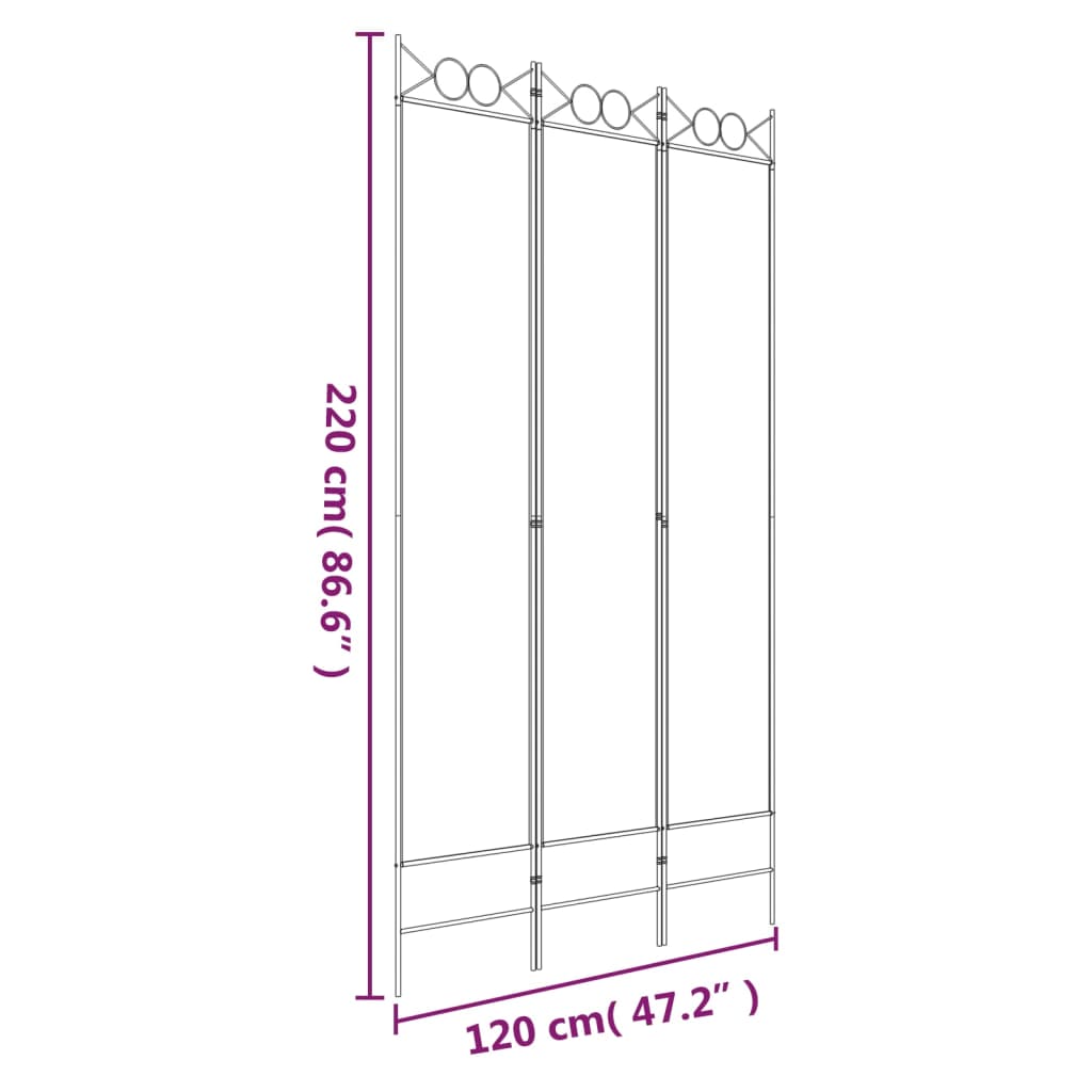 Cloison de séparation 3 panneaux Blanc 120x220 cm Tissu