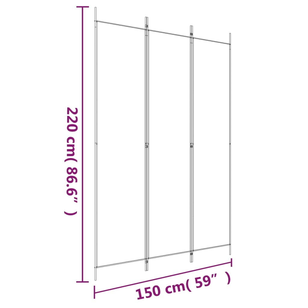 Cloison de séparation 3 panneaux Blanc 150x220 cm Tissu