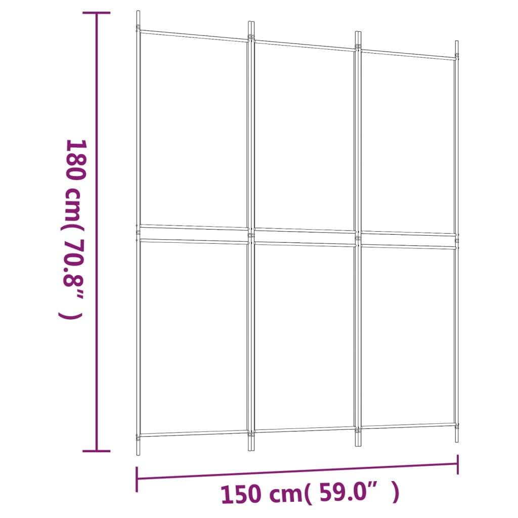 Cloison de séparation 3 panneaux Blanc 150x180 cm Tissu