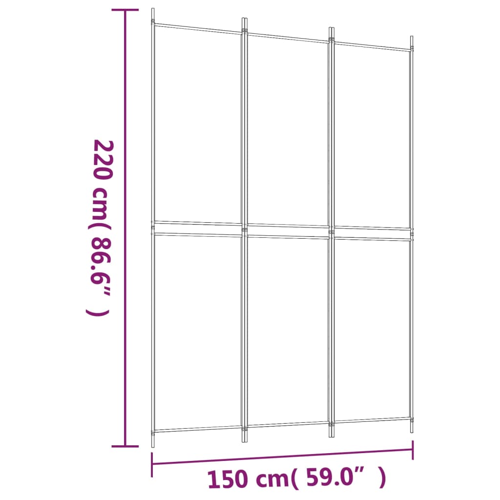 Cloison de séparation 3 panneaux Blanc 150x220 cm Tissu
