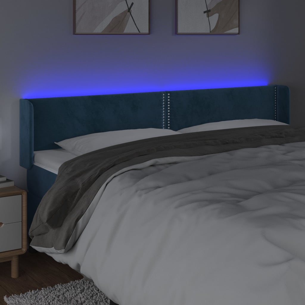 Tête de lit à LED Bleu foncé 183x16x78/88 cm Velours