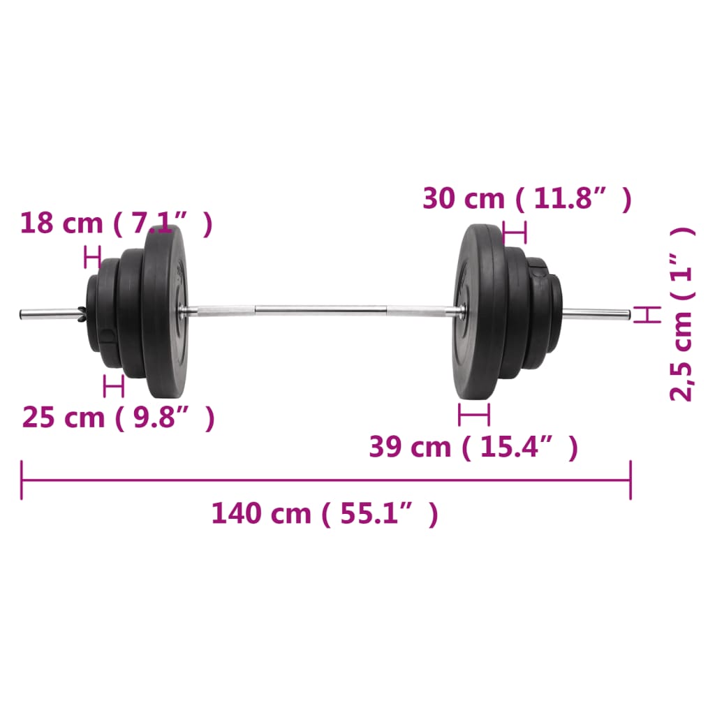 Barre d'haltères avec plaques 60 kg