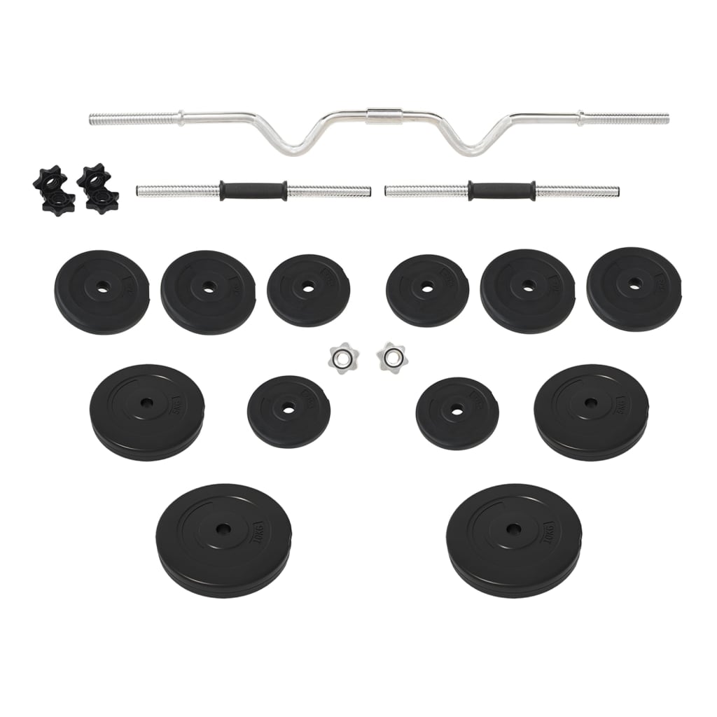 Ensemble d'haltères et de barre ondulée avec plaques 60 kg