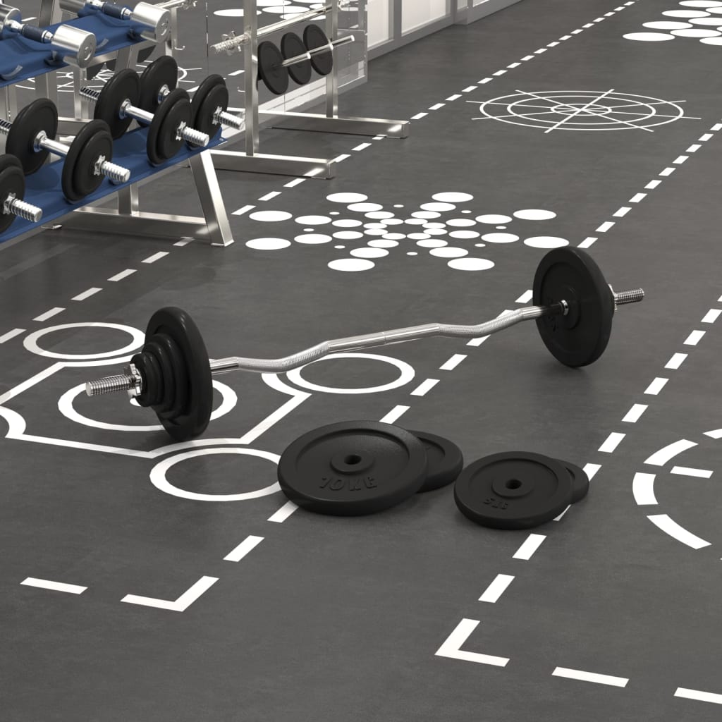 Barre d'haltères avec plaques 60 kg fonte et acier chromé