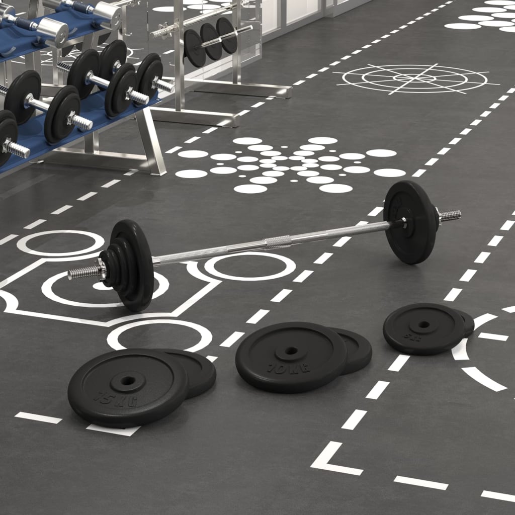 Barre d'haltères avec plaques 90 kg fonte