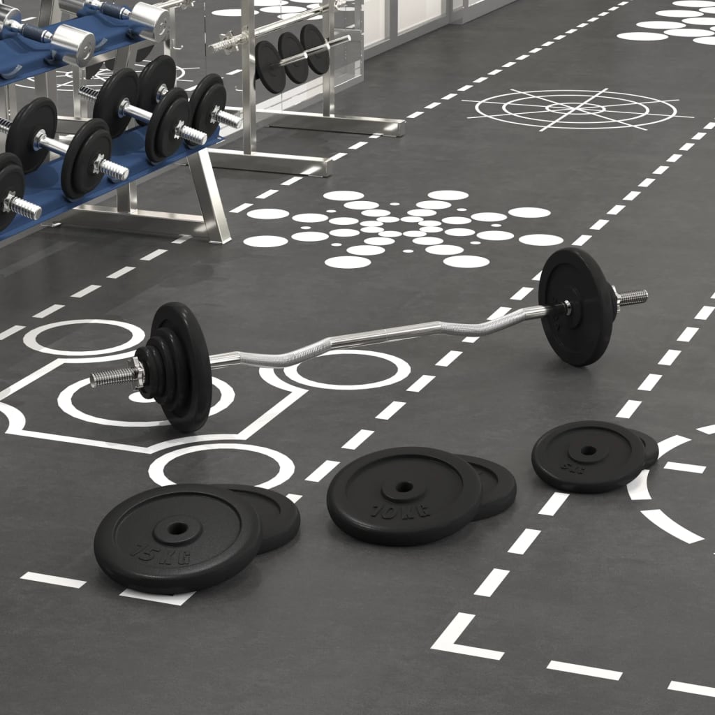 Barre d'haltères avec plaques 90 kg fonte et acier chromé