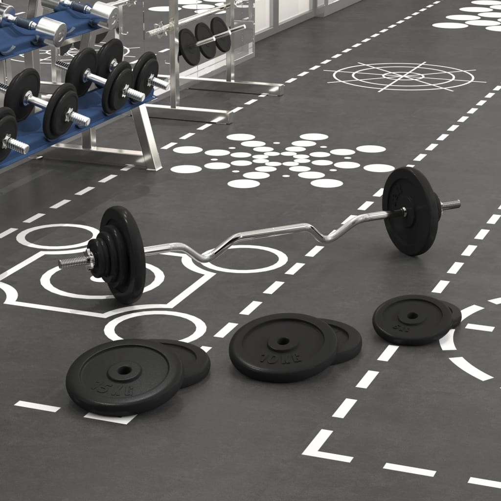 Barre d'haltères avec plaques 90 kg fonte et acier chromé