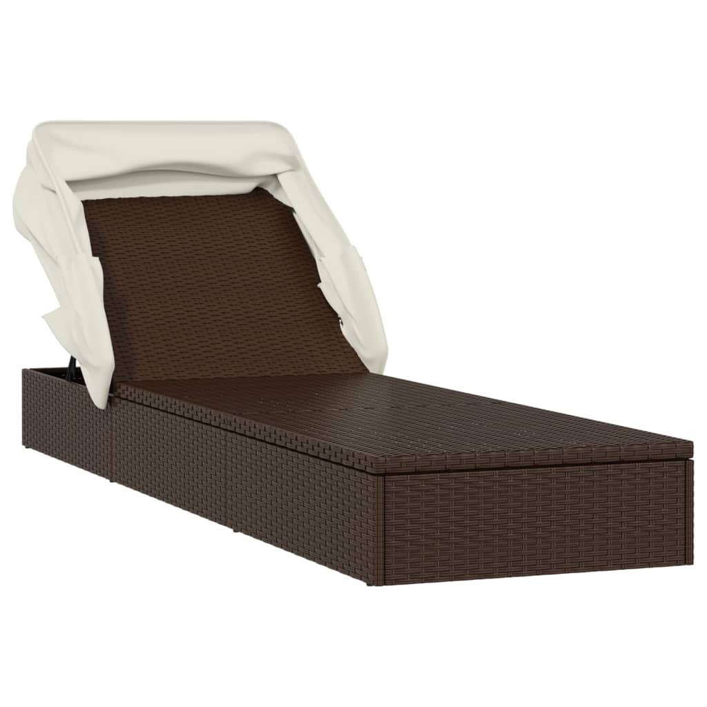 Transat avec toit pliable marron 213x63x97 cm résine tressée