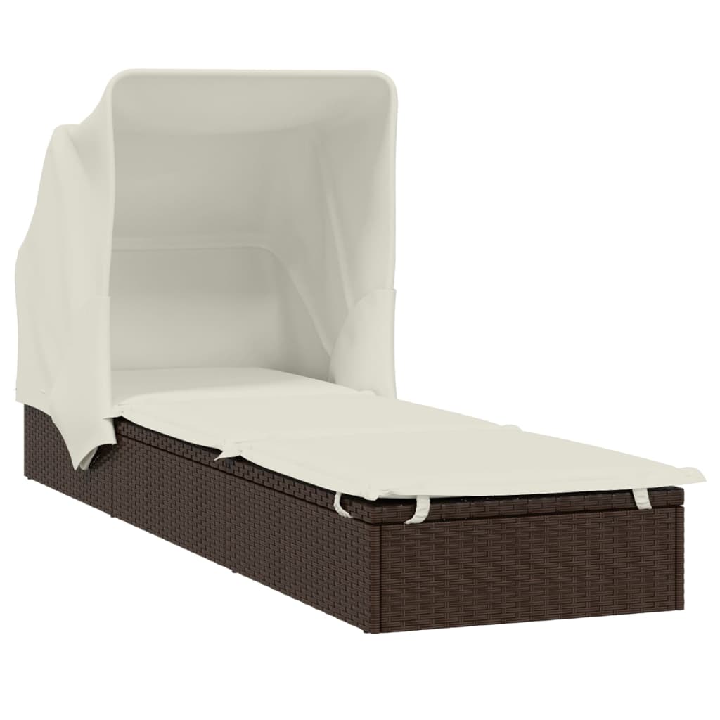 Transat avec toit pliable marron 213x63x97 cm résine tressée