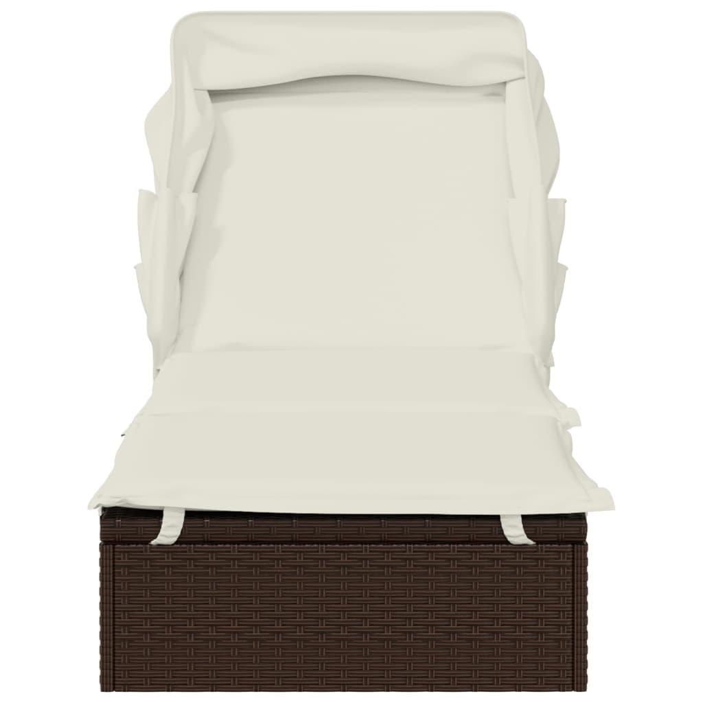 Transat avec toit pliable marron 213x63x97 cm résine tressée