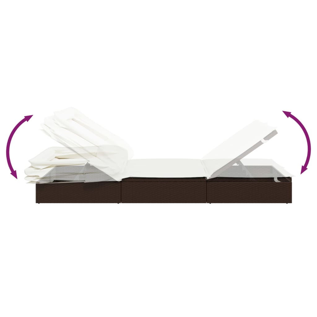 Transat avec toit pliable marron 213x63x97 cm résine tressée